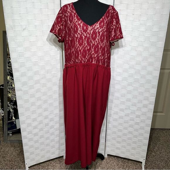 Lane Bryant Formal Ankle Wide Leg Jumpsuit Size 20 Lace Detail Pockets Zip Up - Picture 1 of 13